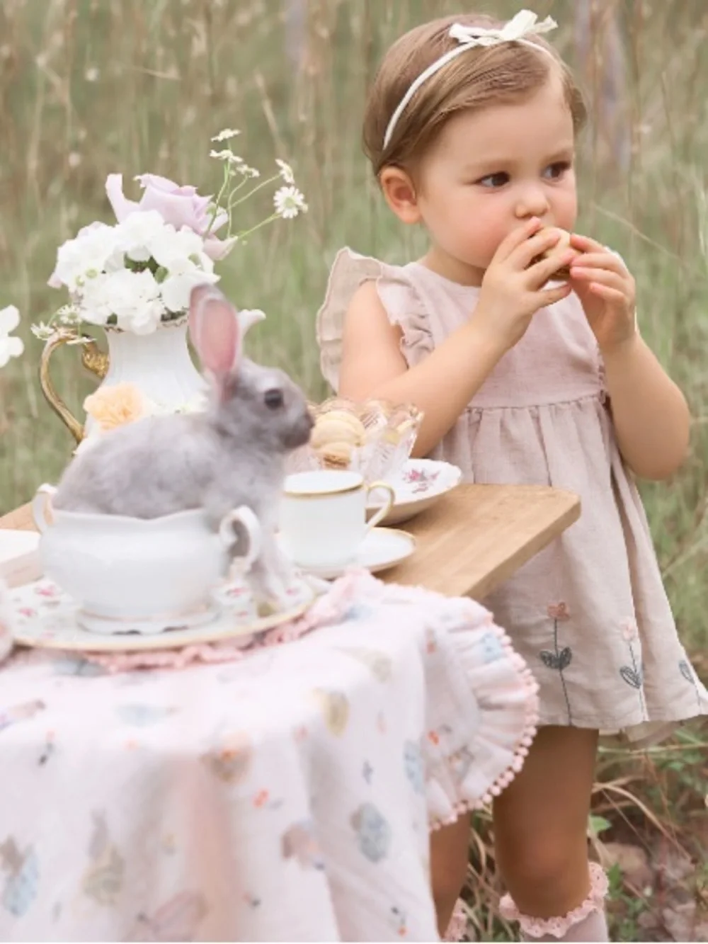 Elegant Baby Natural Linen Floral Embroidered Dress